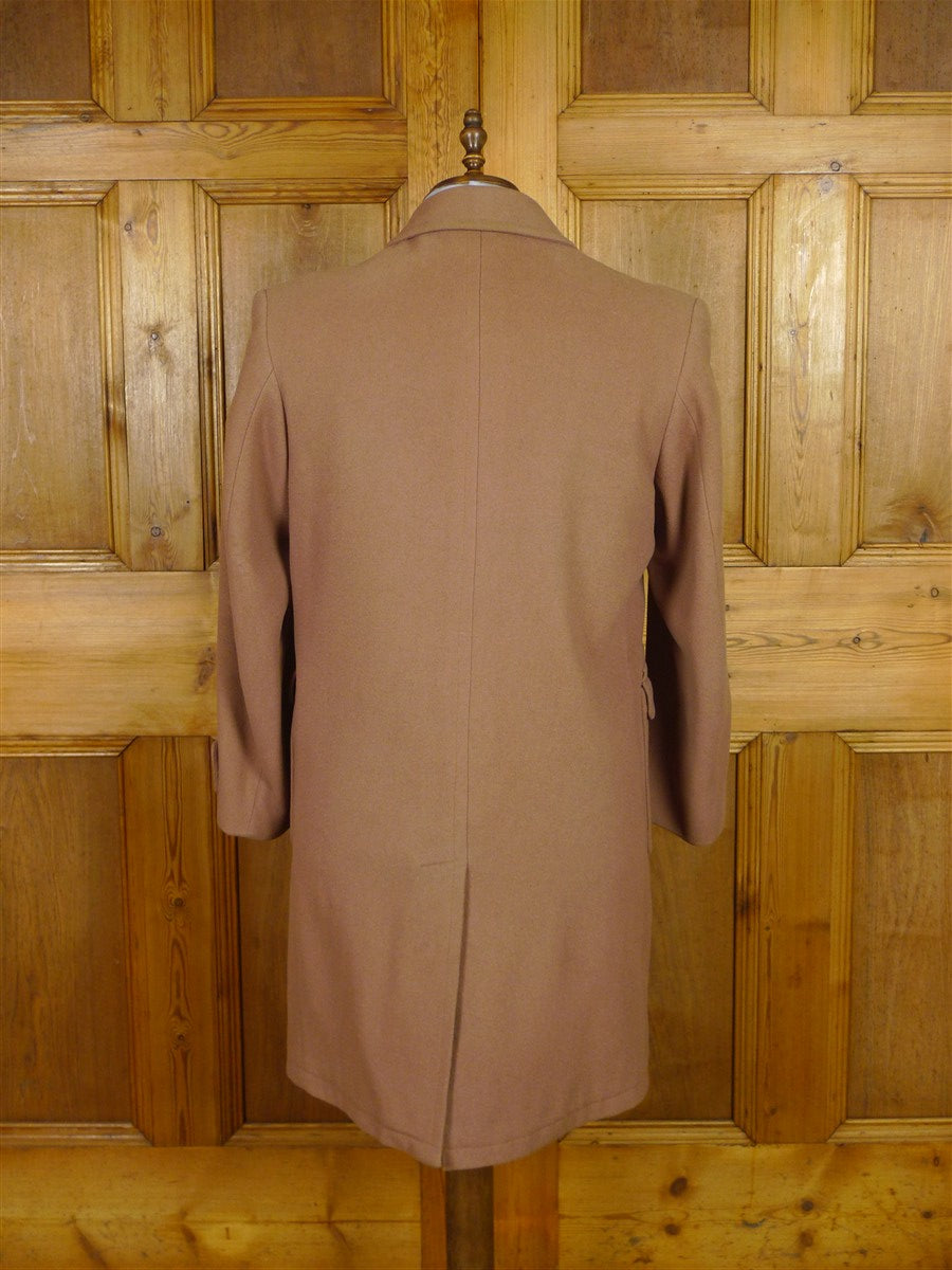 25/1024 vintage 1950s british fawn melton wool polo coat overcoat w/ burgundy linings 40