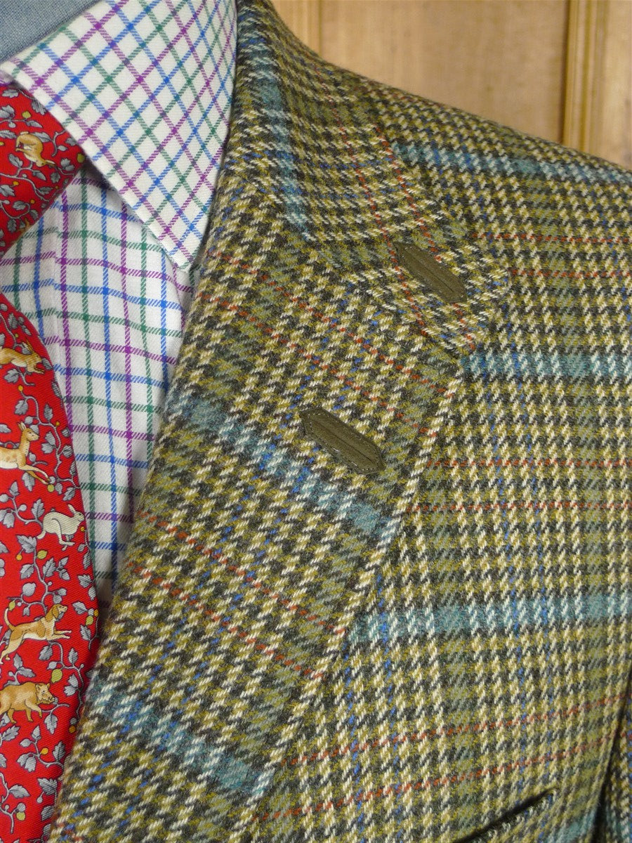 25/1009 near immaculate daks jermyn street green gun check wool tweed half norfolk style sports jacket blazer 40 regular