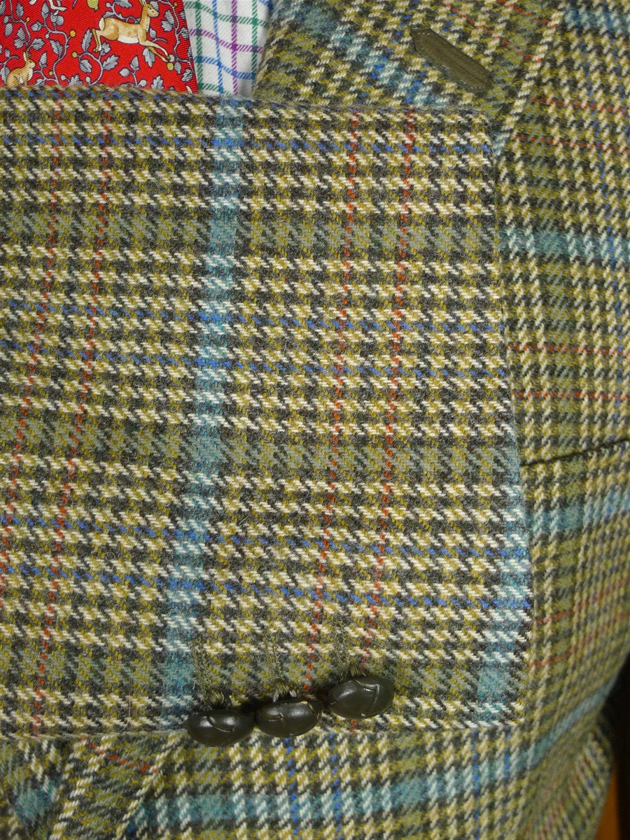 25/1009 near immaculate daks jermyn street green gun check wool tweed half norfolk style sports jacket blazer 40 regular