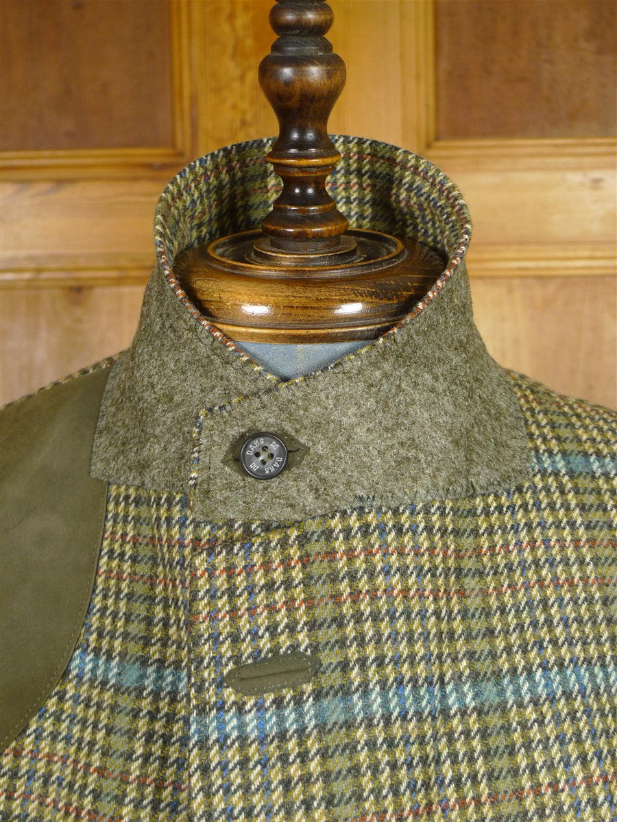 25/1009 near immaculate daks jermyn street green gun check wool tweed half norfolk style sports jacket blazer 40 regular