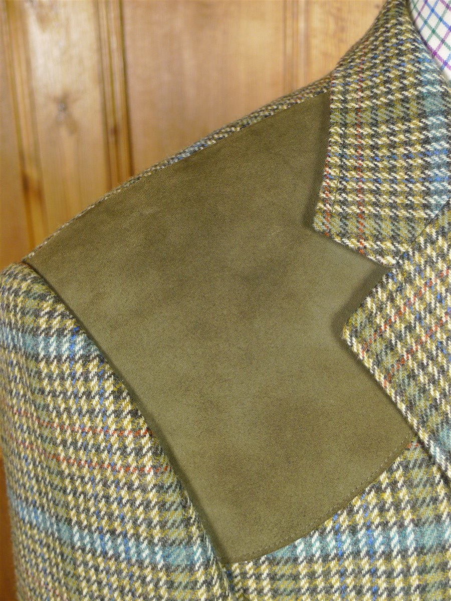 25/1009 near immaculate daks jermyn street green gun check wool tweed half norfolk style sports jacket blazer 40 regular