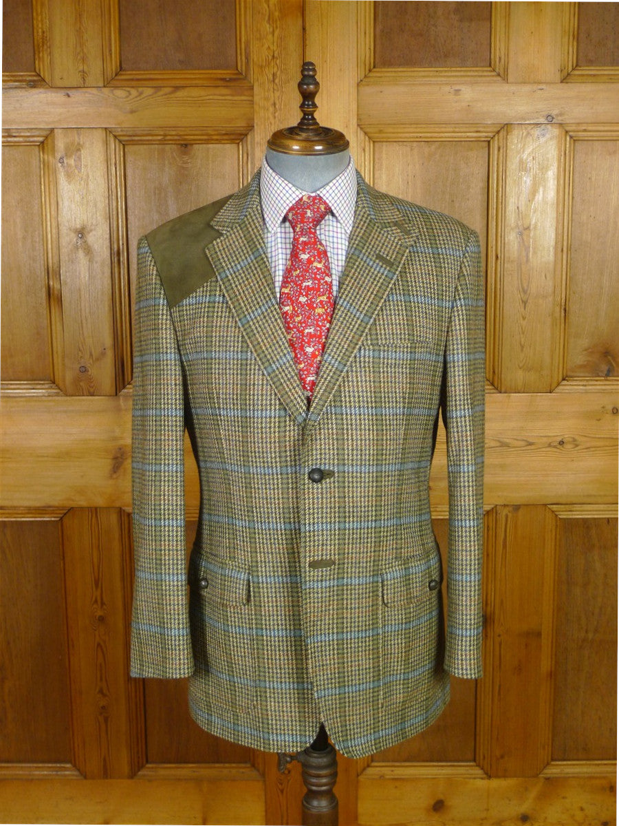 25/1009 near immaculate daks jermyn street green gun check wool tweed half norfolk style sports jacket blazer 40 regular