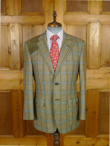 25/1009 near immaculate daks jermyn street green gun check wool tweed half norfolk style sports jacket blazer 40 regular