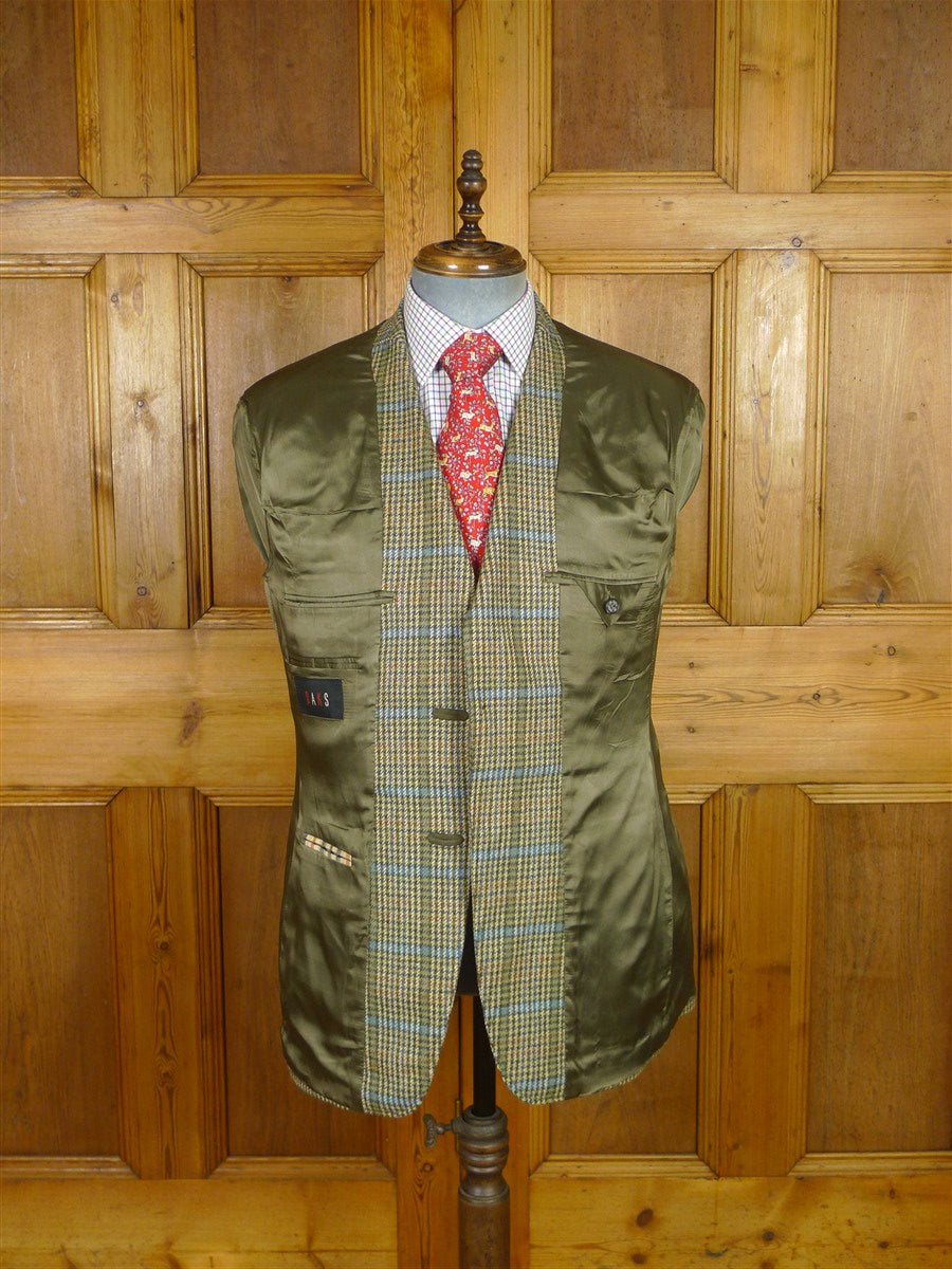 25/1009 near immaculate daks jermyn street green gun check wool tweed half norfolk style sports jacket blazer 40 regular