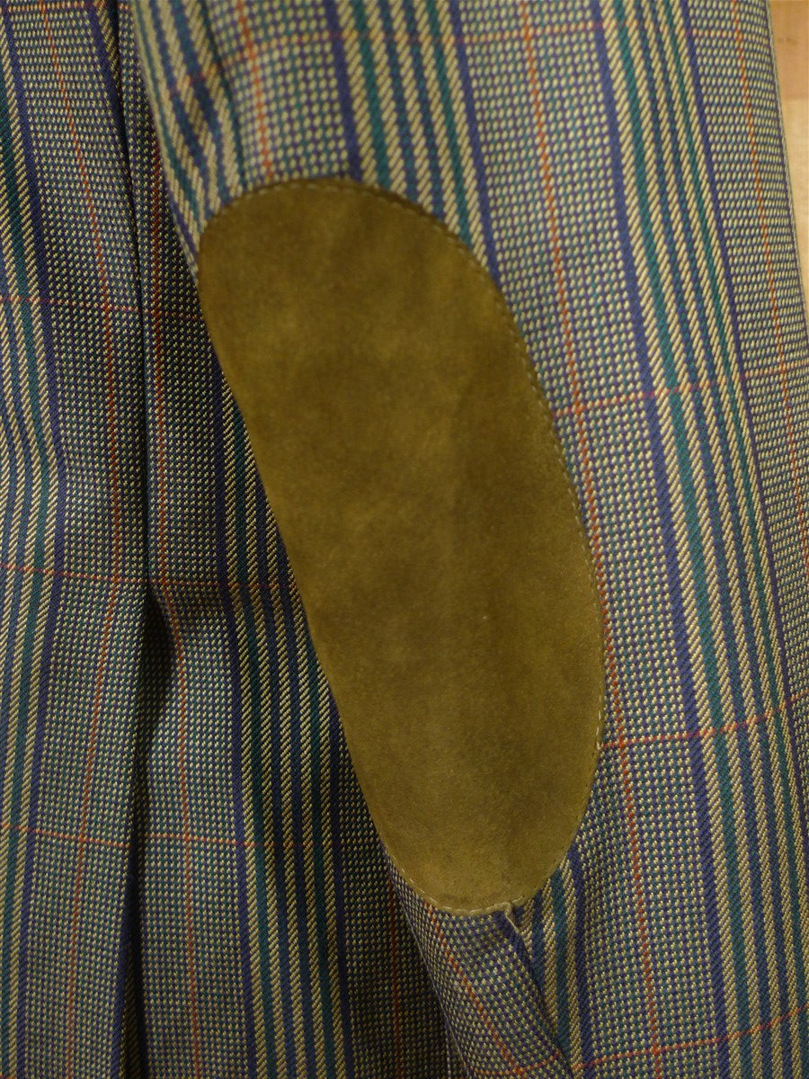 25/1010 daks jermyn street green gun check wool tweed half norfolk style sports jacket w/ suede trims 44 short