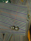 25/1010 daks jermyn street green gun check wool tweed half norfolk style sports jacket w/ suede trims 44 short