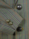 25/1010 daks jermyn street green gun check wool tweed half norfolk style sports jacket w/ suede trims 44 short
