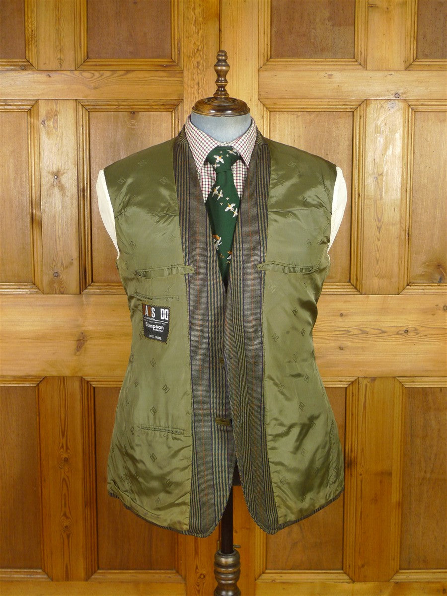 25/1010 daks jermyn street green gun check wool tweed half norfolk style sports jacket w/ suede trims 44 short