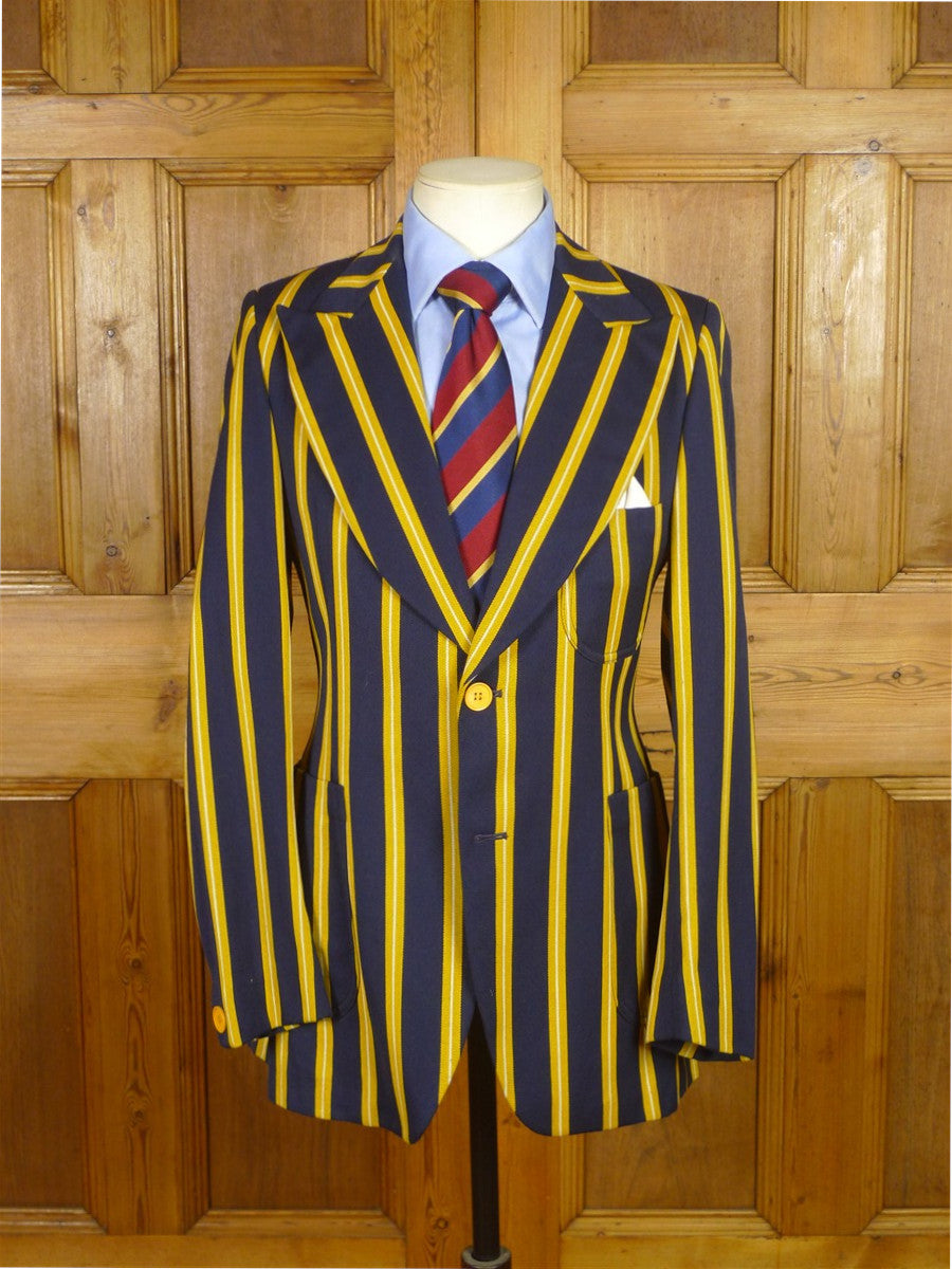 25/1011 vintage 1950s 1960s simpson piccadilly blue / yellow stripe boating blazer jacket 35 regular to long