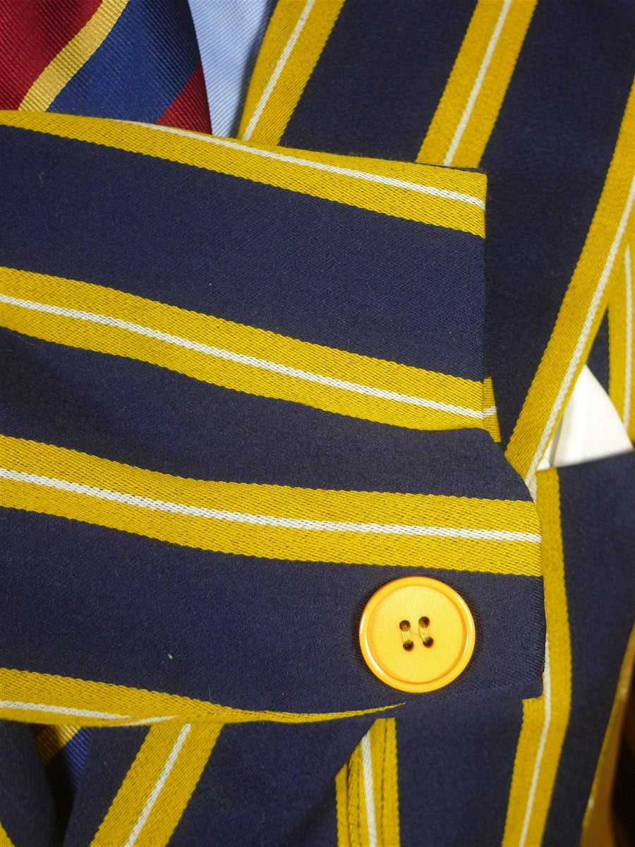 25/1011 vintage 1950s 1960s simpson piccadilly blue / yellow stripe boating blazer jacket 35 regular to long