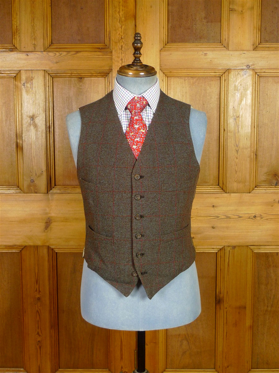 25/1022 beautiful vintage 1962 savile row bespoke green / red wp check thornproof twist trouser & waistcoat 38 regular to long