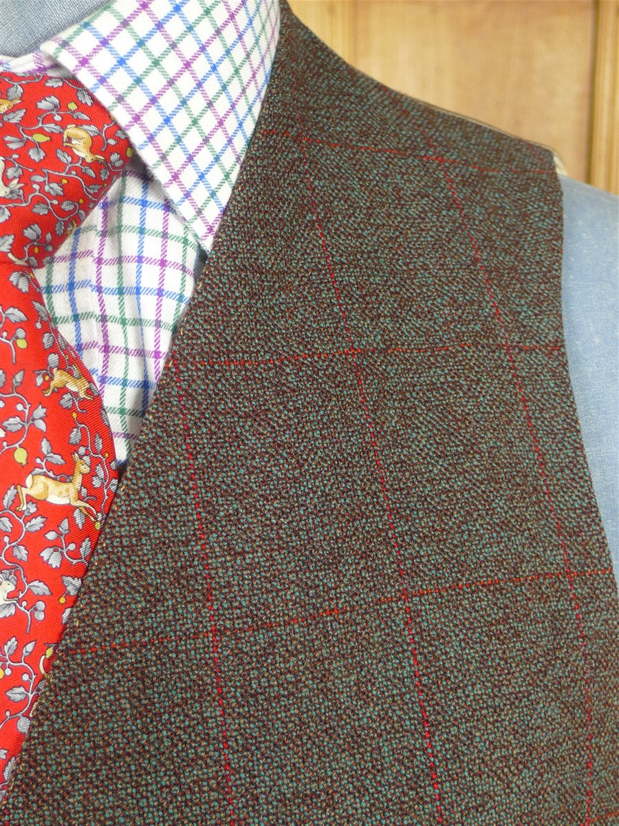 25/1022 beautiful vintage 1962 savile row bespoke green / red wp check thornproof twist trouser & waistcoat 38 regular to long