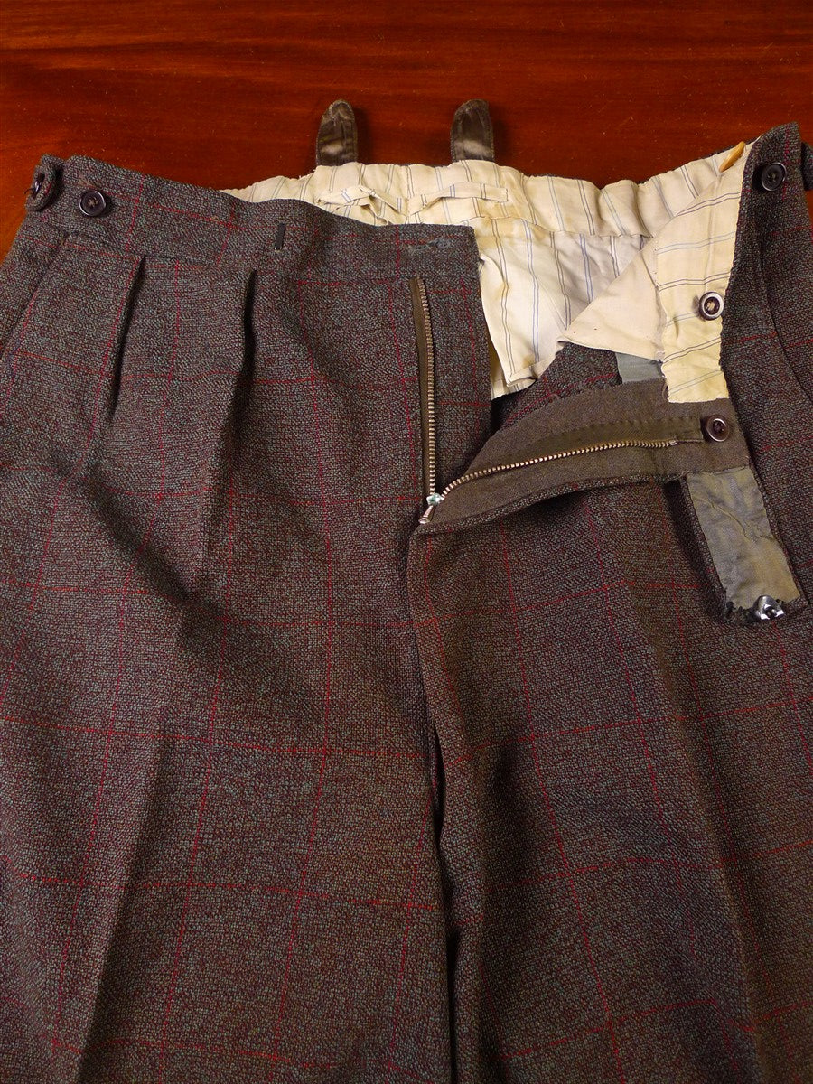 25/1022 beautiful vintage 1962 savile row bespoke green / red wp check thornproof twist trouser & waistcoat 38 regular to long
