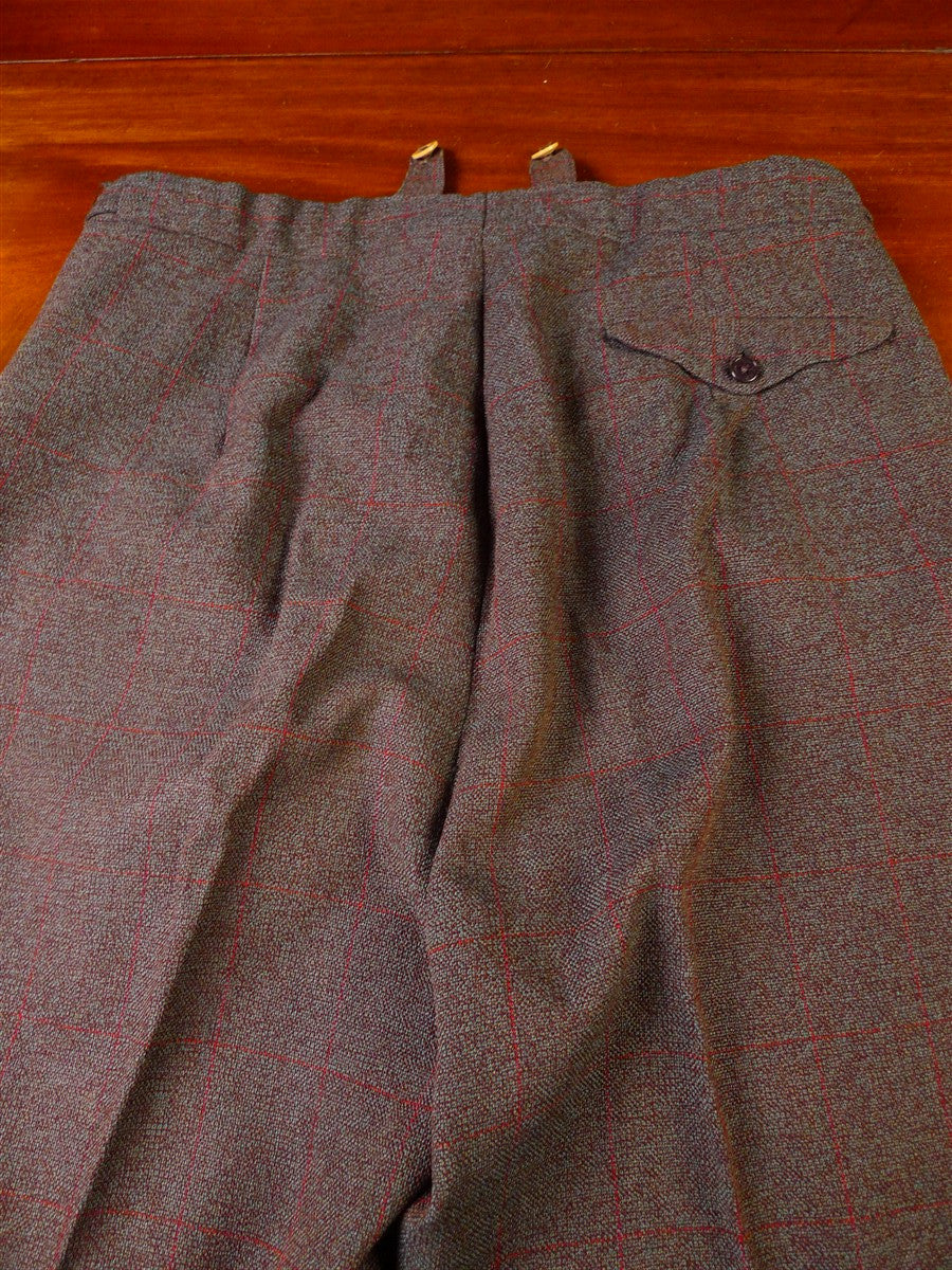 25/1022 beautiful vintage 1962 savile row bespoke green / red wp check thornproof twist trouser & waistcoat 38 regular to long
