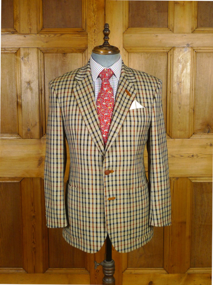 25/1033 immaculate daks house check wool sports jacket blazer w/ suede trims 38-39 regular