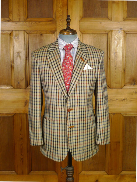 25/1033 immaculate daks house check wool sports jacket blazer w/ suede trims 38-39 regular