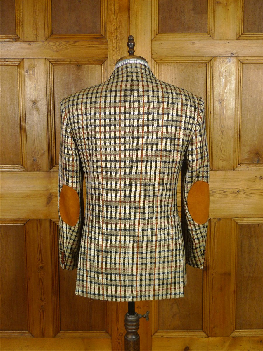 25/1033 immaculate daks house check wool sports jacket blazer w/ suede trims 38-39 regular