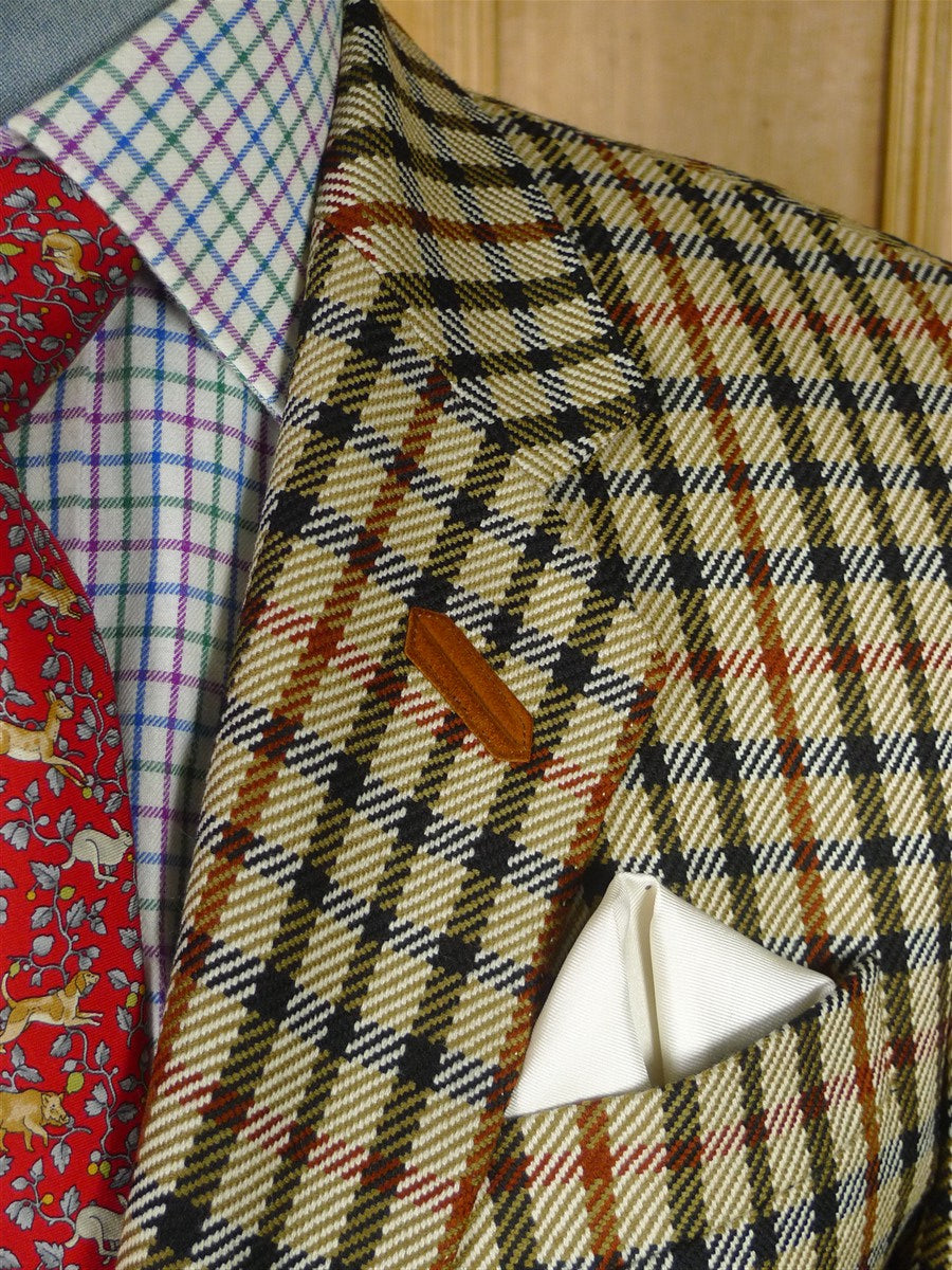 25/1033 immaculate daks house check wool sports jacket blazer w/ suede trims 38-39 regular