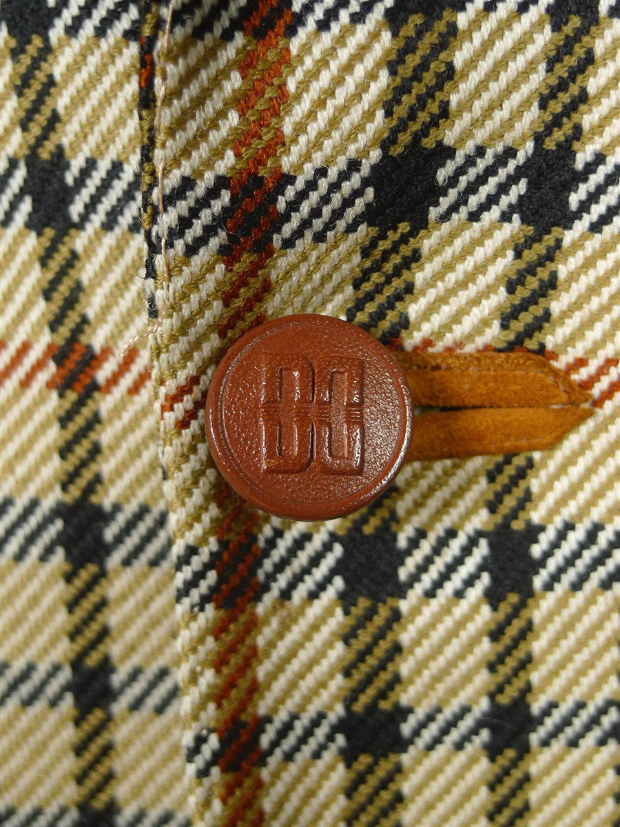 25/1033 immaculate daks house check wool sports jacket blazer w/ suede trims 38-39 regular