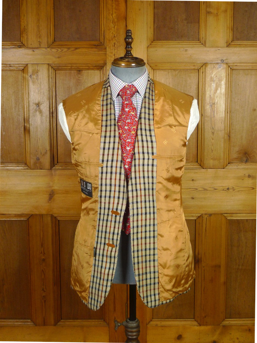 25/1033 immaculate daks house check wool sports jacket blazer w/ suede trims 38-39 regular