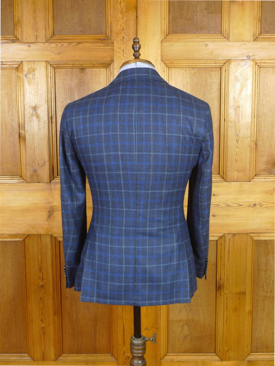 25/1035 immaculate daks london blue graph check virgin wool & 55% silk sports jacket blazer 36-37 regular