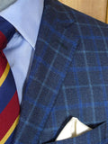 25/1035 immaculate daks london blue graph check virgin wool & 55% silk sports jacket blazer 36-37 regular