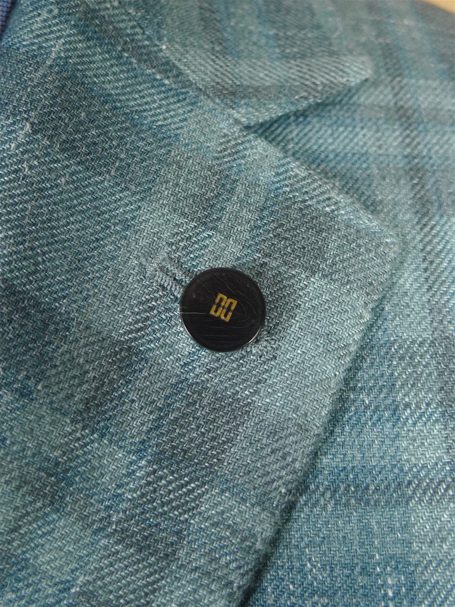 25/1036 immaculate daks london teal green check 60% linen & virgin wool sports jacket blazer 38-39 short