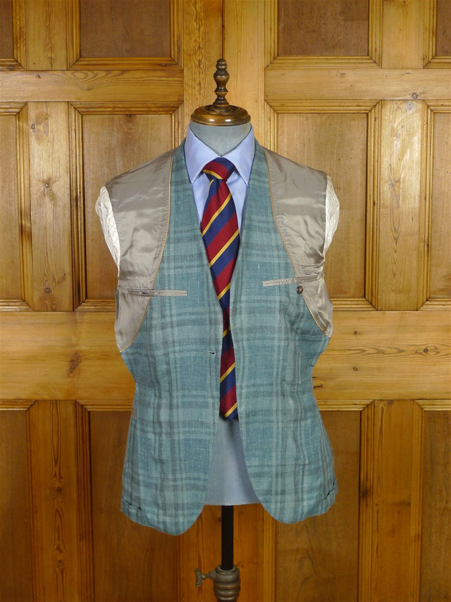 25/1036 immaculate daks london teal green check 60% linen & virgin wool sports jacket blazer 38-39 short