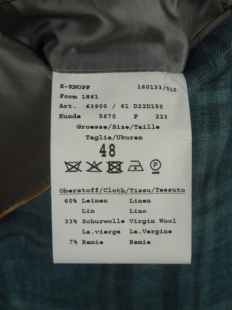 25/1036 immaculate daks london teal green check 60% linen & virgin wool sports jacket blazer 38-39 short