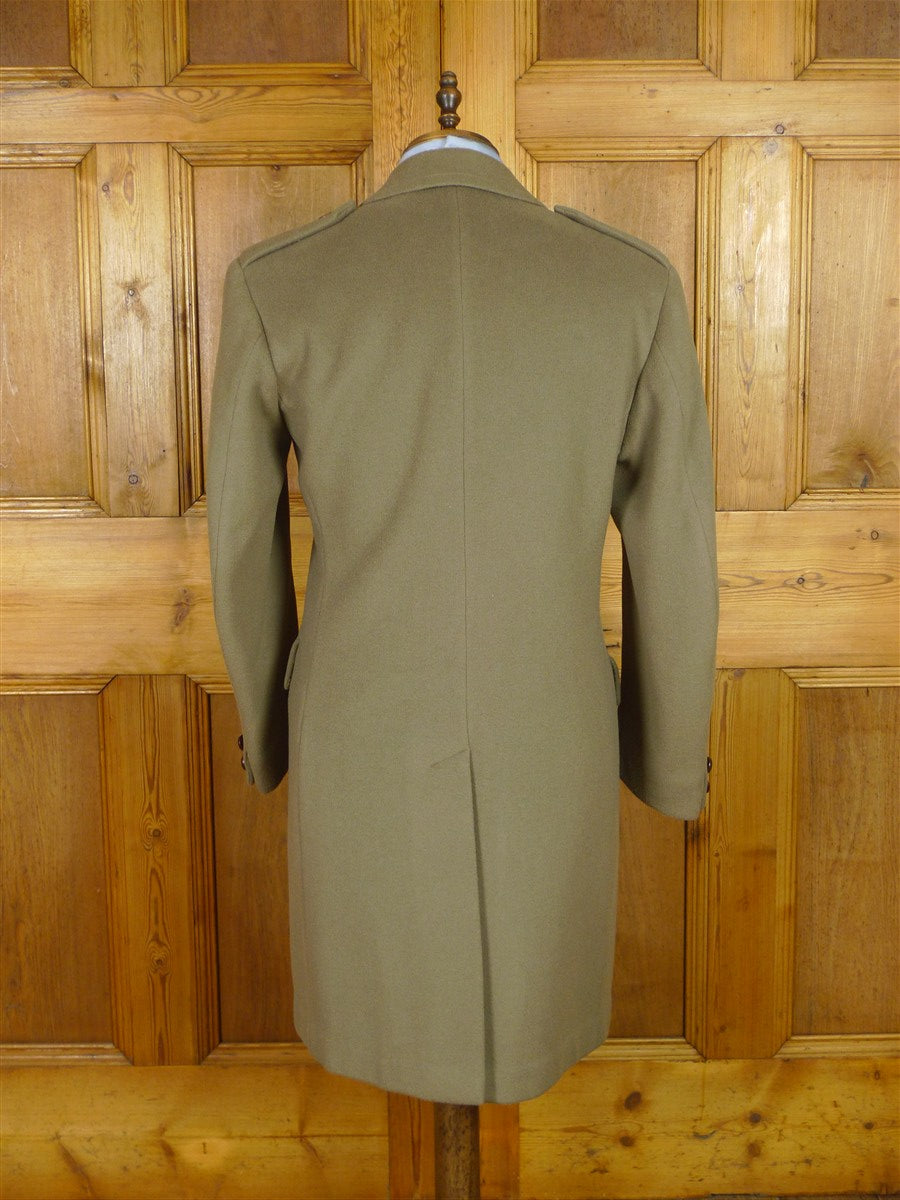 25/1051 immaculate vintage crombie melton wool british warm overcoat w/ leather buttons 38-40