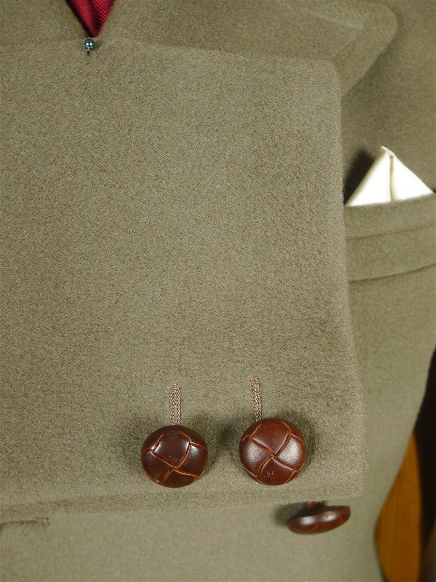 25/1051 immaculate vintage crombie melton wool british warm overcoat w/ leather buttons 38-40