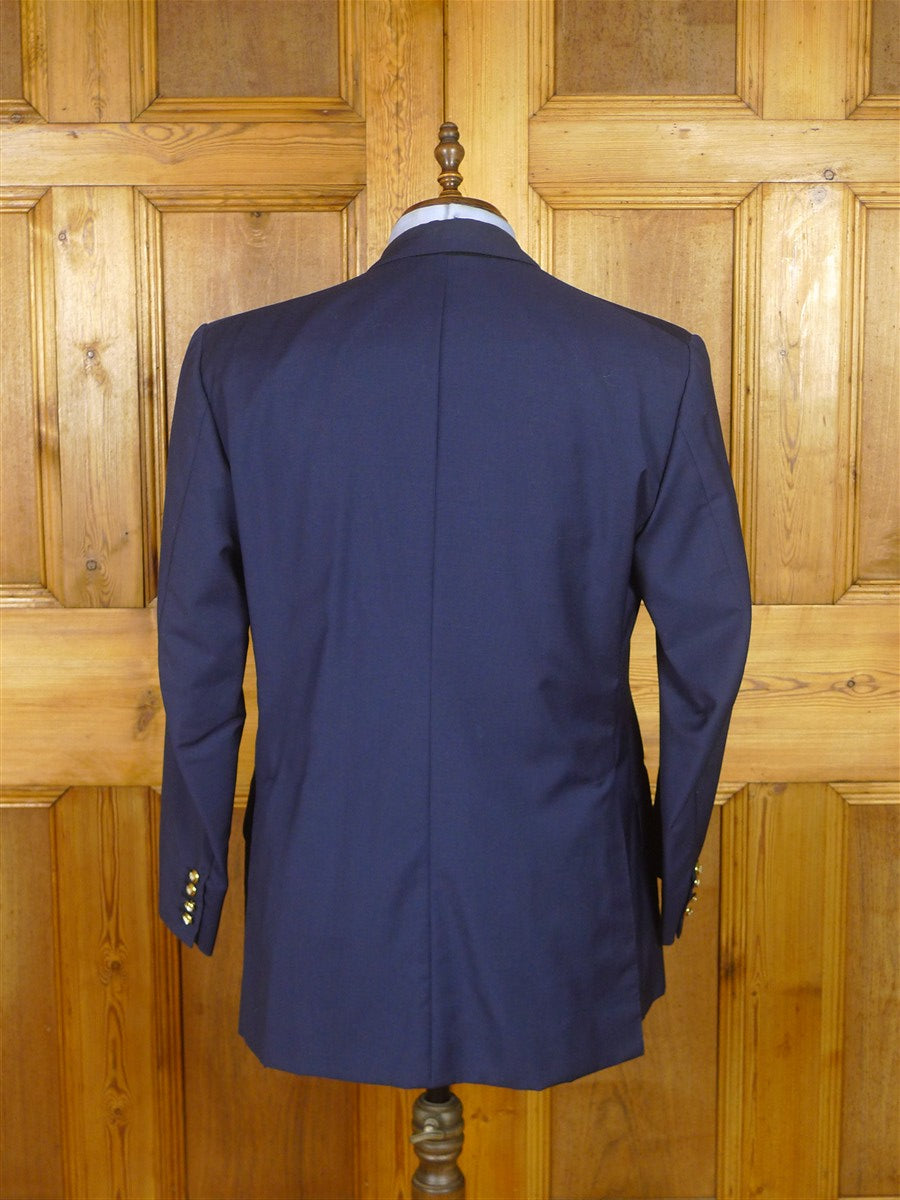25/1047 vintage bespoke tailored navy blue wool & mohair d/b blazer w/ services buttons 42 regular