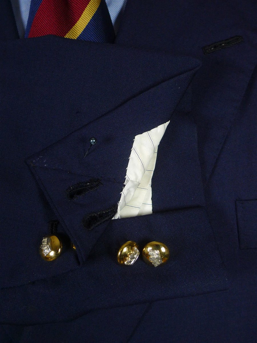 25/1047 vintage bespoke tailored navy blue wool & mohair d/b blazer w/ services buttons 42 regular