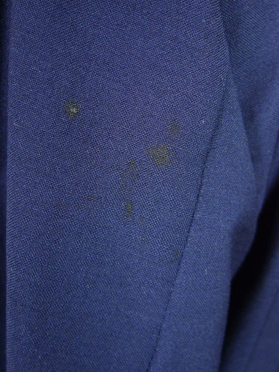 25/1047 vintage bespoke tailored navy blue wool & mohair d/b blazer w/ services buttons 42 regular