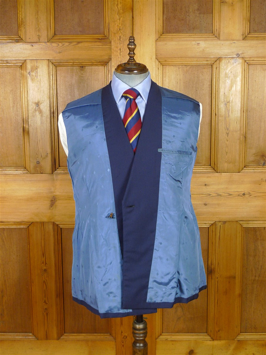 25/1047 vintage bespoke tailored navy blue wool & mohair d/b blazer w/ services buttons 42 regular