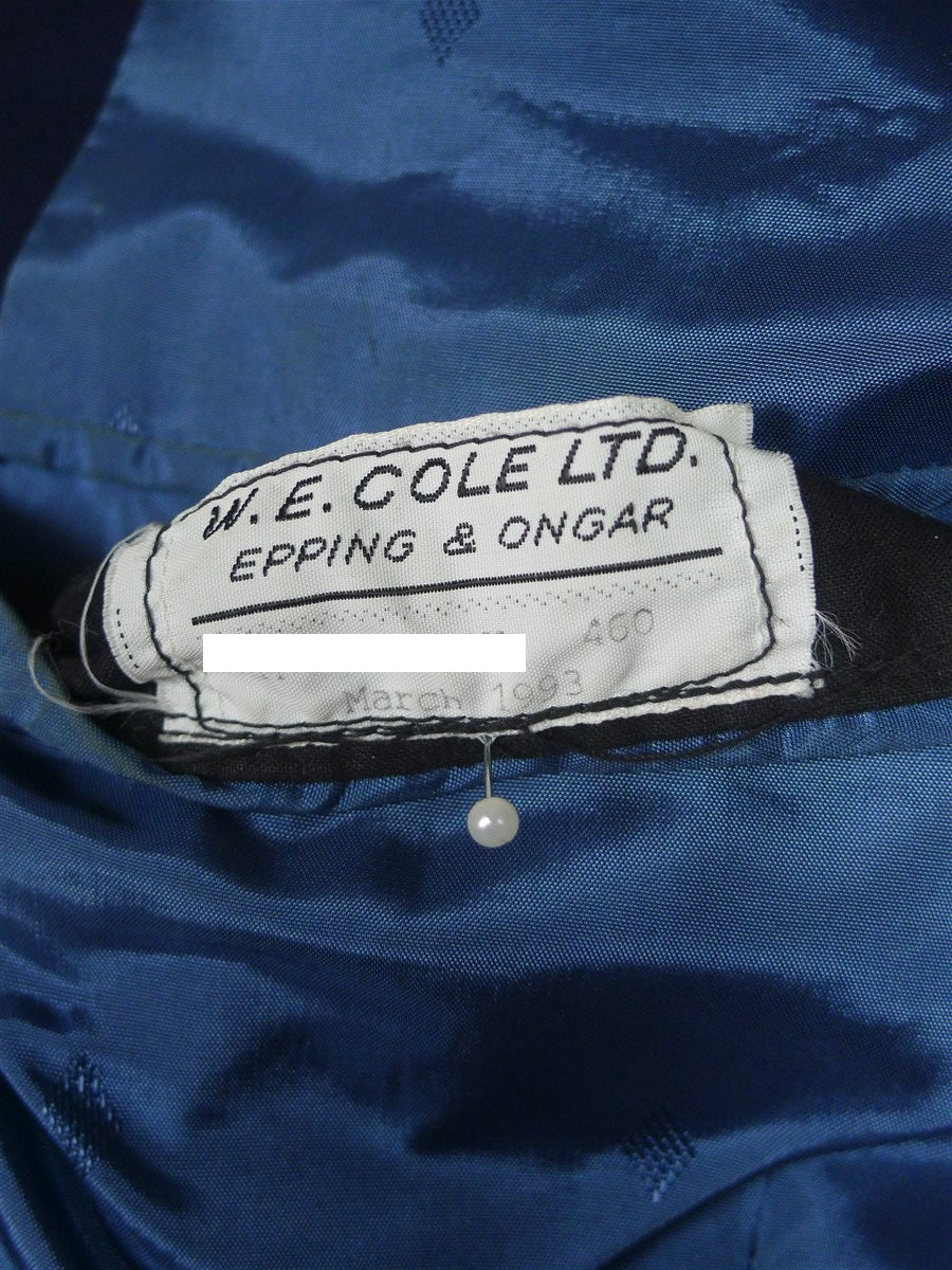 25/1047 vintage bespoke tailored navy blue wool & mohair d/b blazer w/ services buttons 42 regular