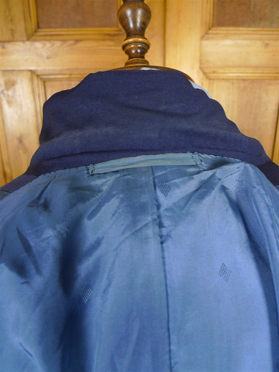 25/1047 vintage bespoke tailored navy blue wool & mohair d/b blazer w/ services buttons 42 regular