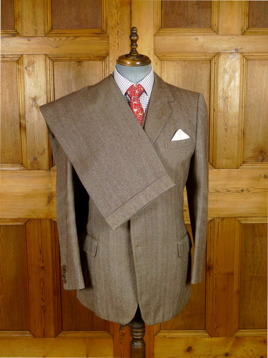25/1055 fabulous 1958 huntsman & sons savile row bespoke brown wp check 3-piece worsted twill suit 38-39 long