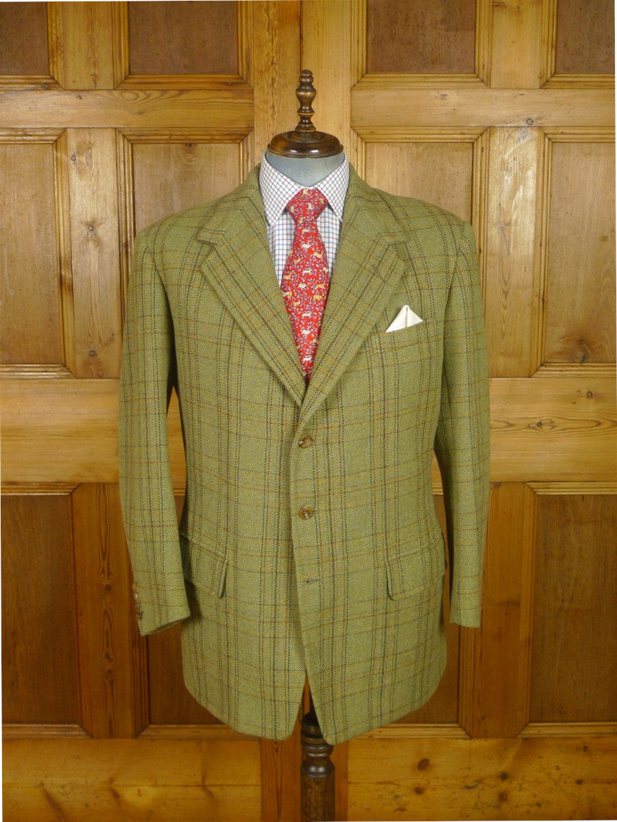 25/1057 exceptional 1991 anderson & sheppard savile row bespoke heavyweight green wp check tweed shooting suit w/ breeks 44-45 regular