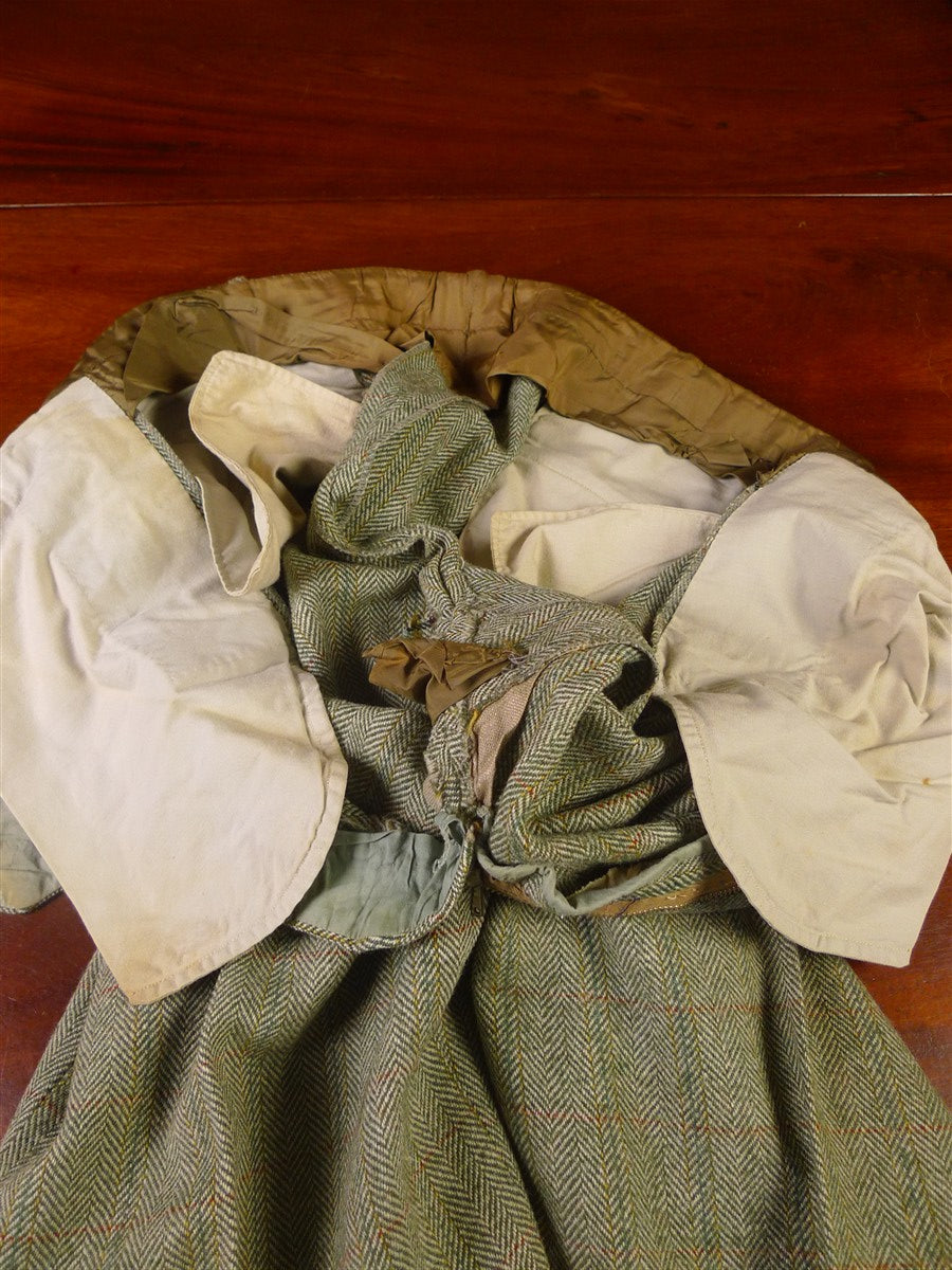 25/1061 beautiful 1980 vintage anderson & sheppard savile row bespoke heavyweight green / amber wp check tweed shooting suit w/ breeks 42 regular