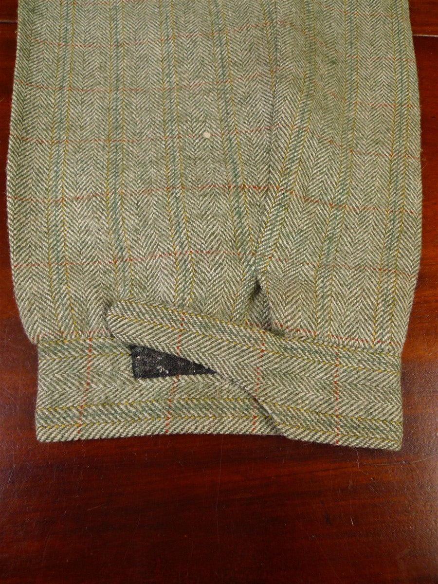 25/1061 beautiful 1980 vintage anderson & sheppard savile row bespoke heavyweight green / amber wp check tweed shooting suit w/ breeks 42 regular