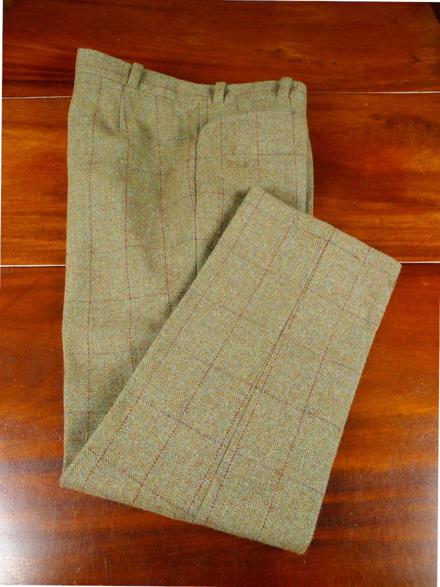 25/1062a vintage bespoke heavyweight green wp check tweed trouser 38