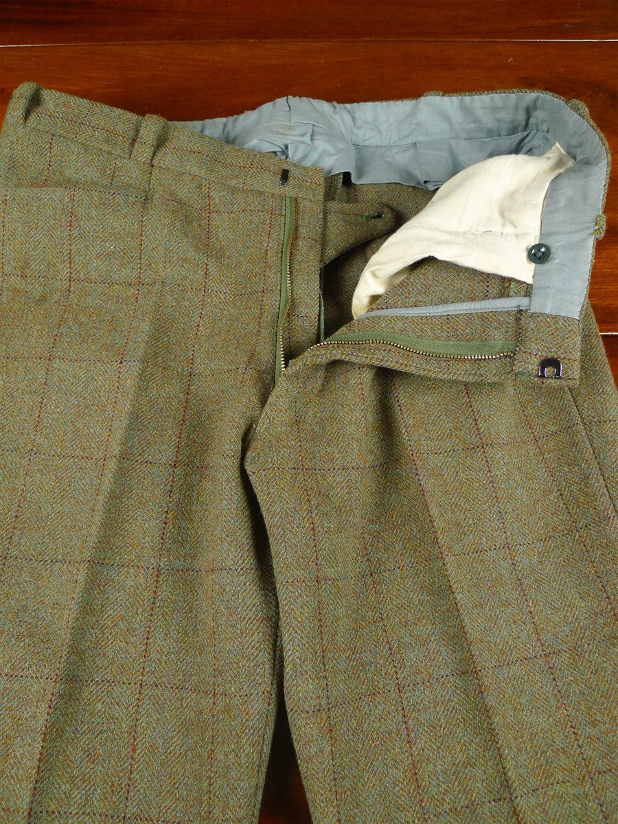 25/1062a vintage bespoke heavyweight green wp check tweed trouser 38