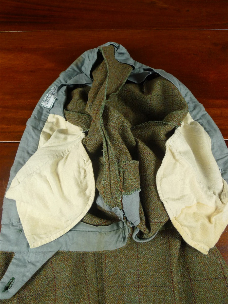 25/1062a vintage bespoke heavyweight green wp check tweed trouser 38