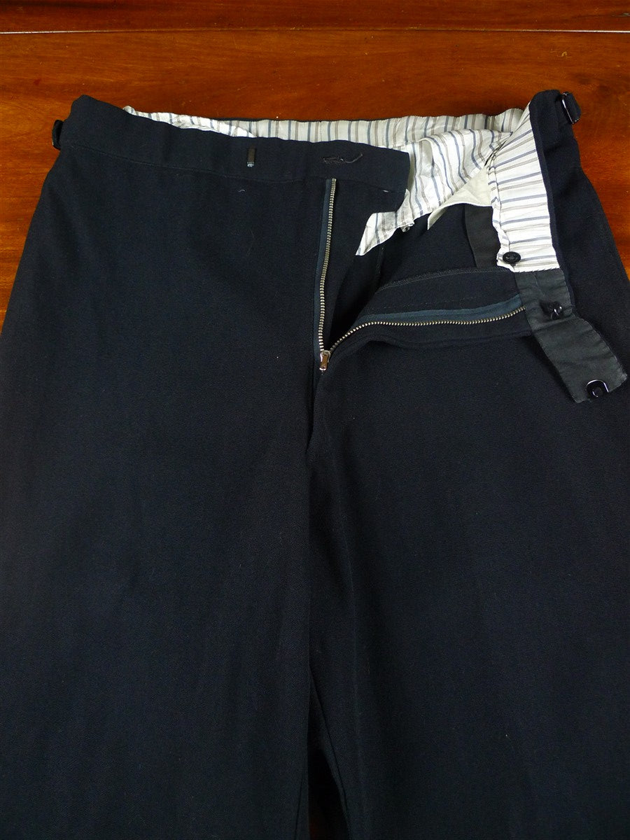 26/0019 vintage black worsted high-rise trouser w/ waist adjusters 36