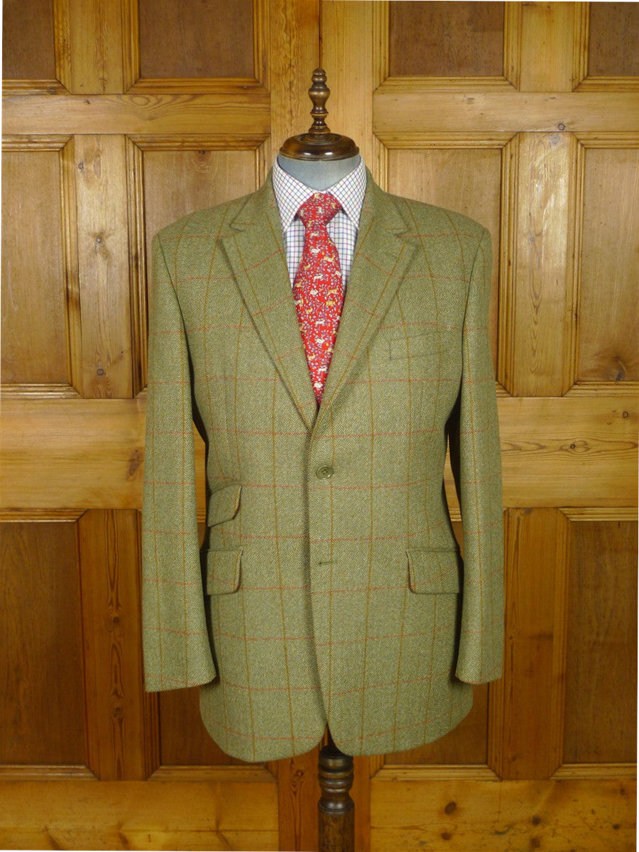 25/1071 immaculate austin reed green / red wp check tweed sports jacket 44 regular