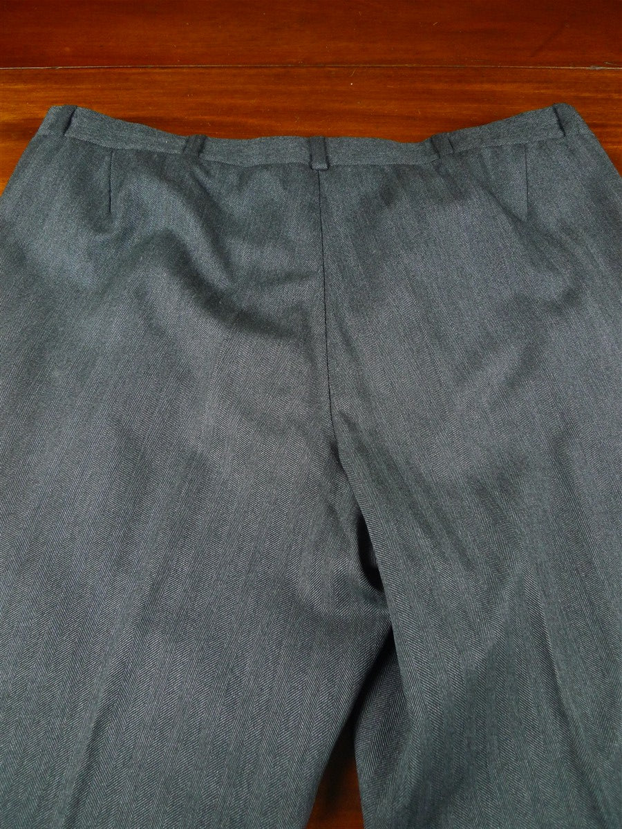 25/1073 near immaculate 2010 dege & skinner savile row bespoke heavyweight grey herringbone d/b worsted suit 46 regular w/ 2 pair trs