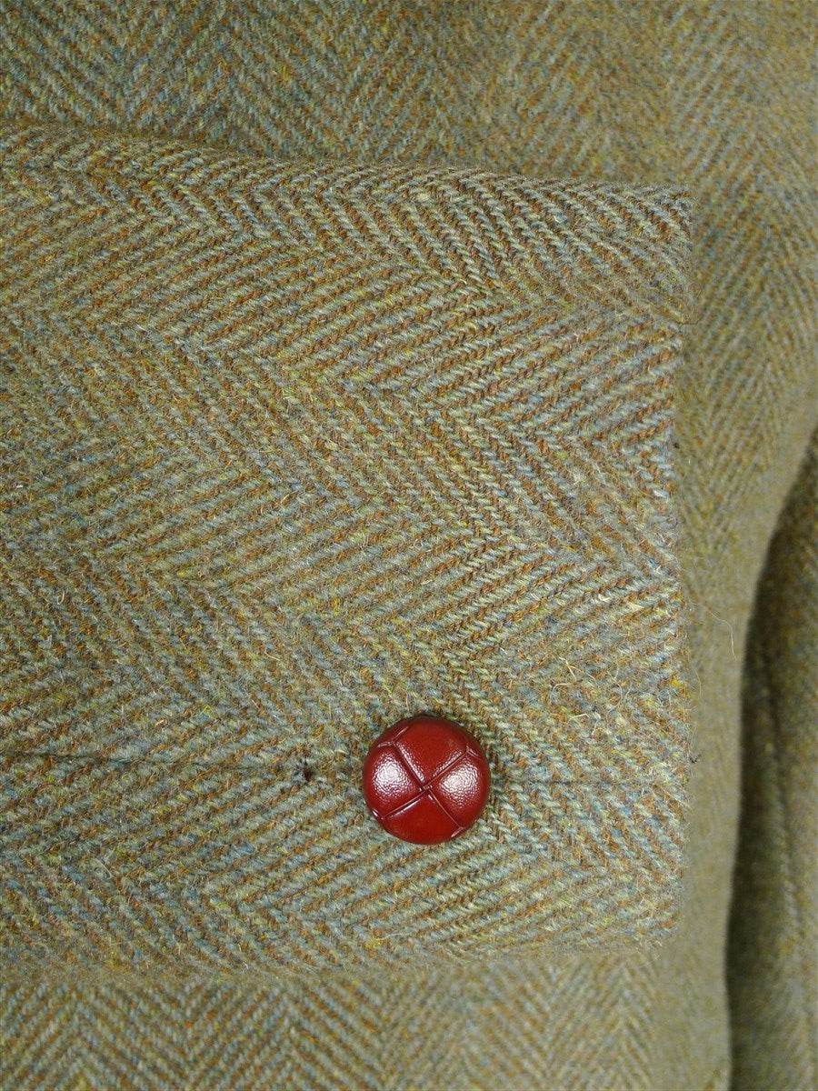 25/1088 beautiful genuine 1930s 1940s vintage harris tweed green herringbone overcoat coat 40