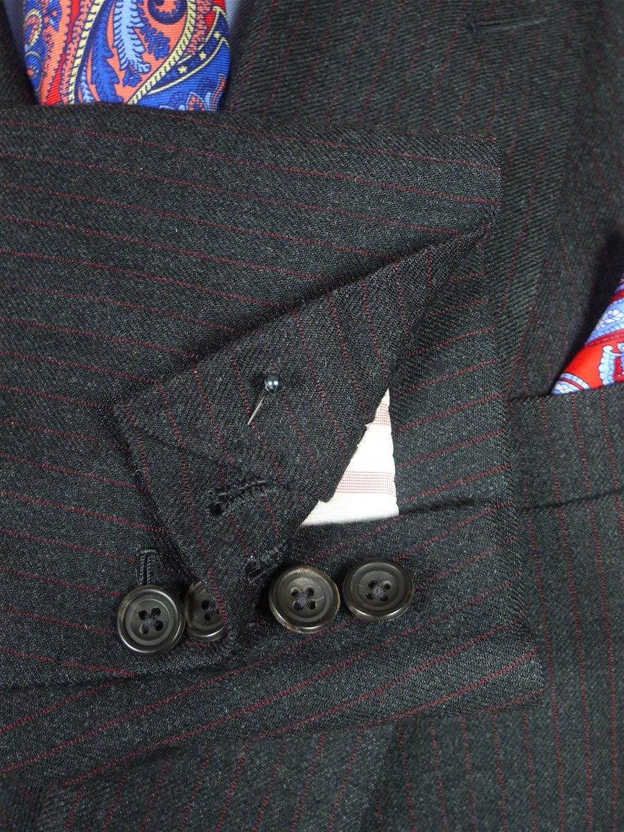 25/1074 immaculate 2010 dege & skinner savile row bespoke heavyweight grey / red pin-stripe d/b worsted suit 46 regular w/ 2 pair trs