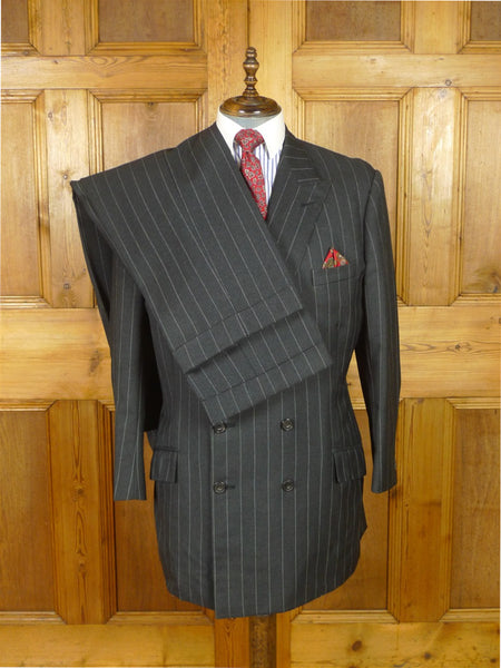 25/1075 superb 2000 dege & skinner savile row bespoke heavyweight grey pin-stripe d/b worsted suit 45 regular w/ 2 pair trs
